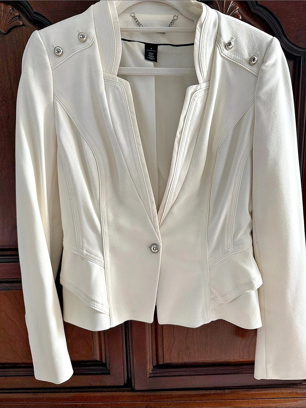 White House Black Market White Moto Blazer in Ivory Size 4 Like New